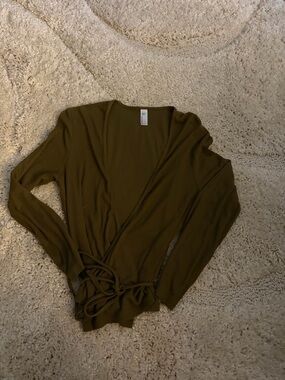 American Apparel Olive Green Long Sleeve Wrap Crop Top